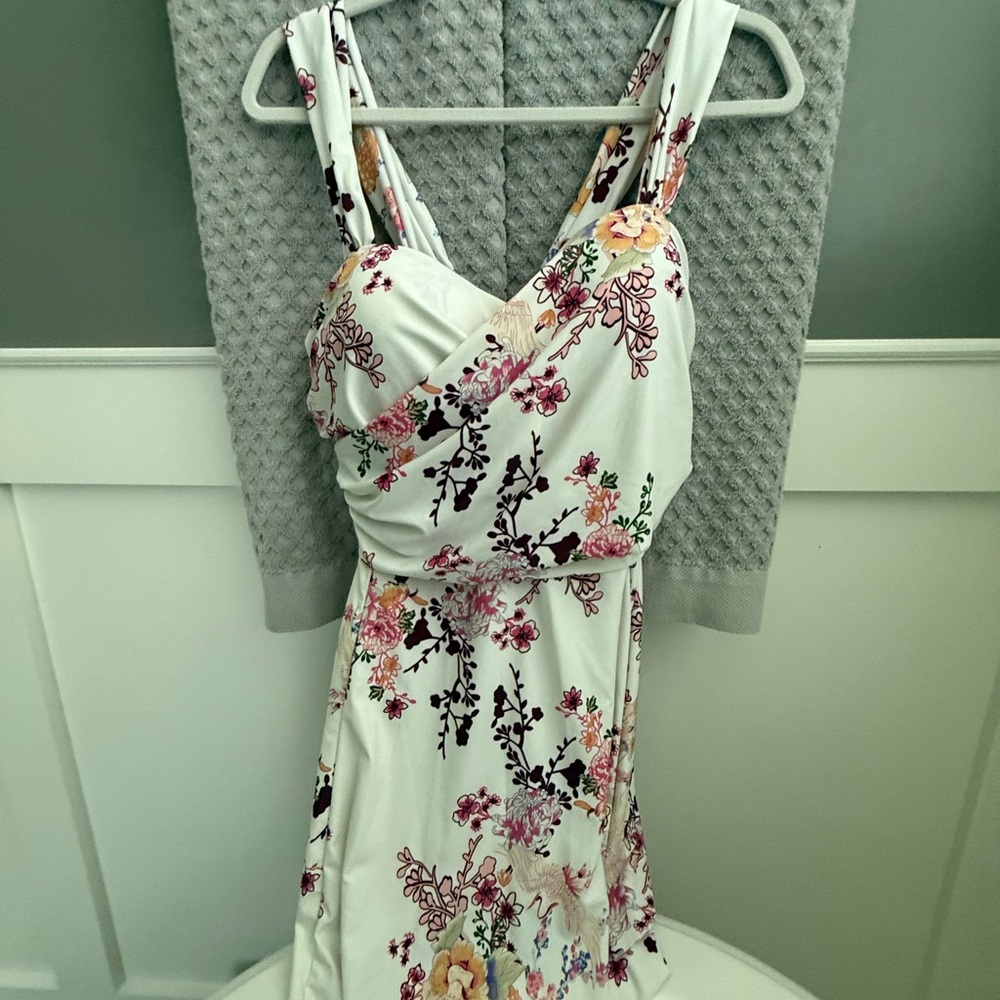 Floral Cross-Back One-Piece Swim Dress